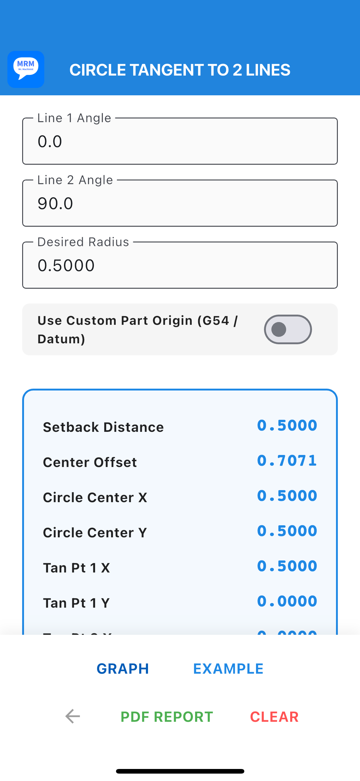 Circle Tangent to 2 Lines App Screenshot View