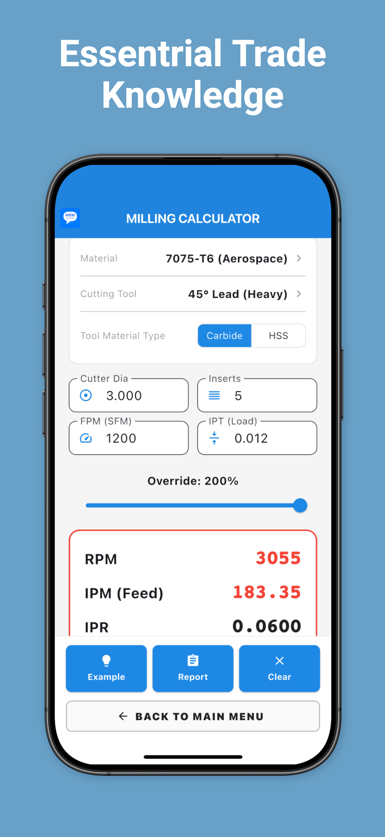 Speeds and Feeds Calculator Screenshot